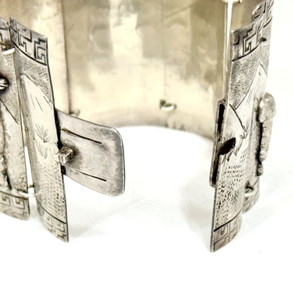 Vintage Peruvian Storyteller Panel Bracelet 900 Silver Signed - Picture 7 of 11